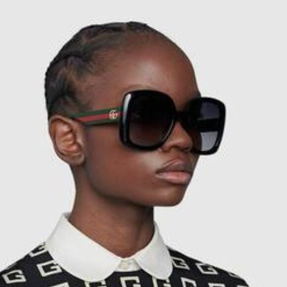NEW Gucci GG0713S 006 Black Green Gray Gradient Oversized Woman Sunglasses - Picture 3 of 11